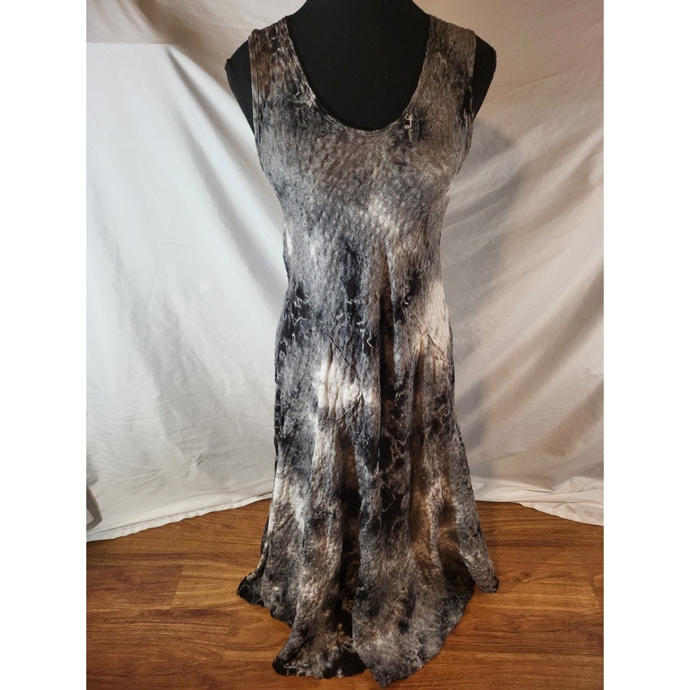Luna Luz Black & White Tie Dye 100% Linen Maxi Dress XS